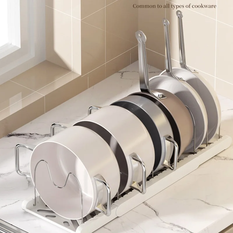 Rack de Rangement Télescopique pour Ustensiles de Cuisine, Organisateur de Cuisine Réglable, Support de Rangement Multicouche pour Casseroles et Couvercles - Blanc