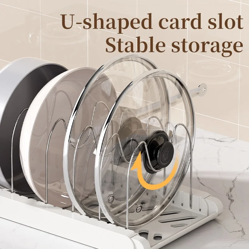 Rack de Rangement Télescopique pour Ustensiles de Cuisine, Organisateur de Cuisine Réglable, Support de Rangement Multicouche pour Casseroles et Couvercles - Blanc
