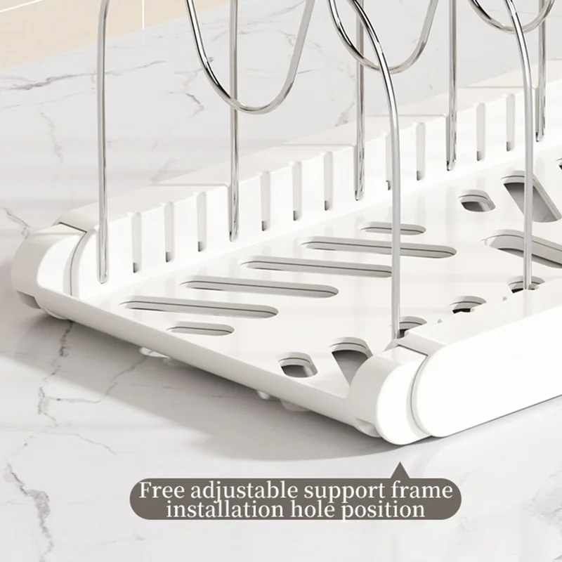 Rack de Rangement Télescopique pour Ustensiles de Cuisine, Organisateur de Cuisine Réglable, Support de Rangement Multicouche pour Casseroles et Couvercles - Blanc