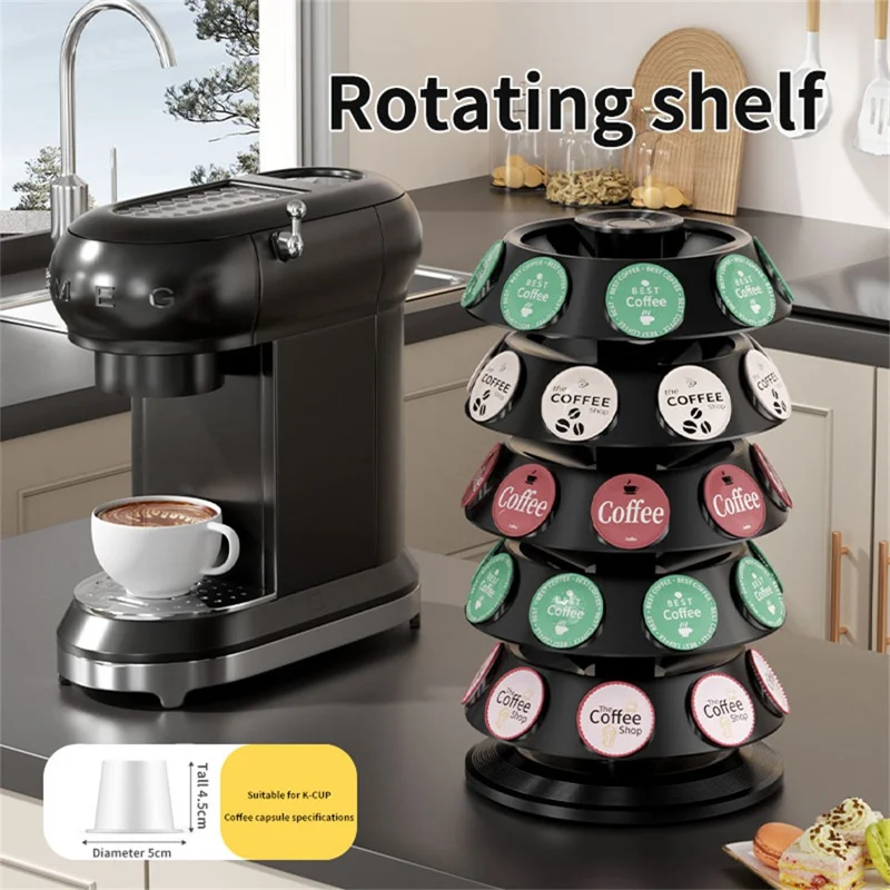 Présentoir de rangement pour capsules de café tournant à 360 degrés, support pour 40 capsules K-Cup, organisateur pour comptoir de cuisine - Noir
