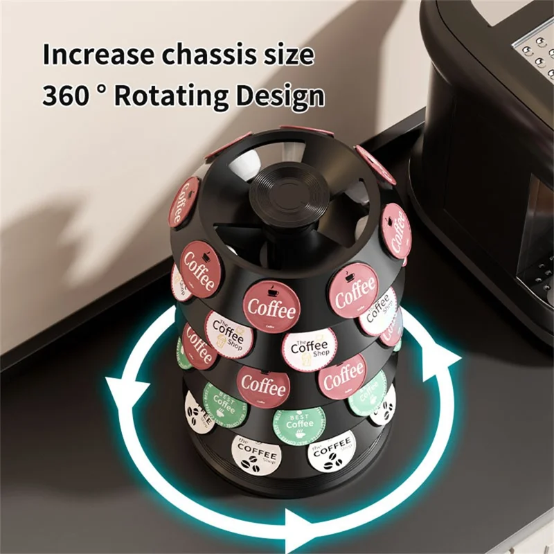 Présentoir de rangement pour capsules de café tournant à 360 degrés, support pour 40 capsules K-Cup, organisateur pour comptoir de cuisine - Noir