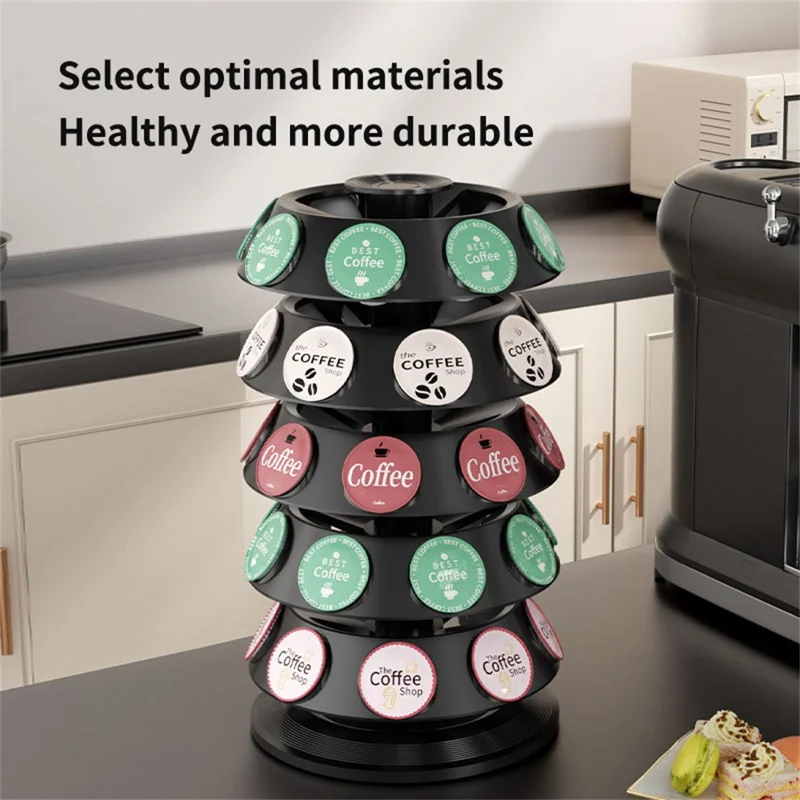 Présentoir de rangement pour capsules de café tournant à 360 degrés, support pour 40 capsules K-Cup, organisateur pour comptoir de cuisine - Noir