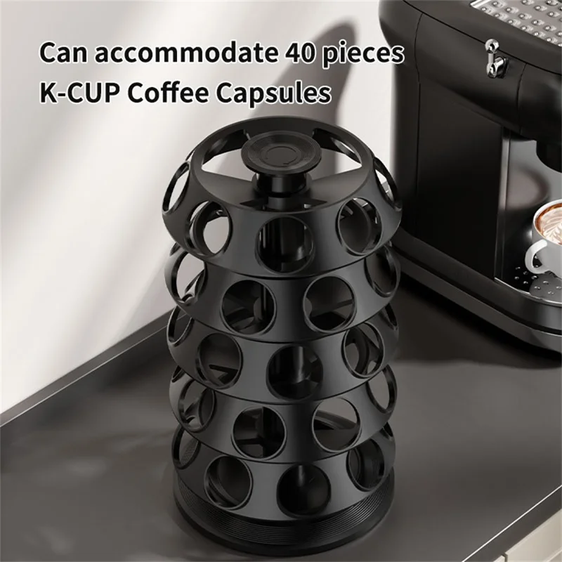 Présentoir de rangement pour capsules de café tournant à 360 degrés, support pour 40 capsules K-Cup, organisateur pour comptoir de cuisine - Noir