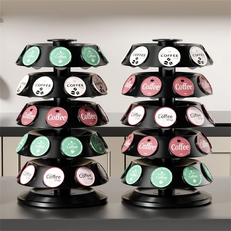 Présentoir de rangement pour capsules de café tournant à 360 degrés, support pour 40 capsules K-Cup, organisateur pour comptoir de cuisine - Noir
