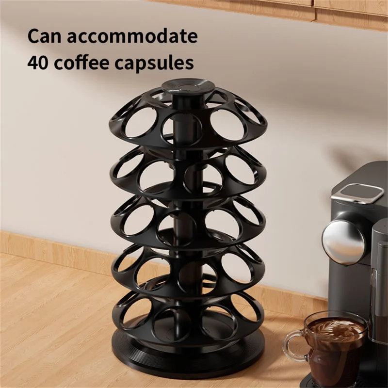 40 pièces tour tournante pour capsules de café Dolce Gusto, support pivotant à 360 degrés, organisateur 5 niveaux - Noir