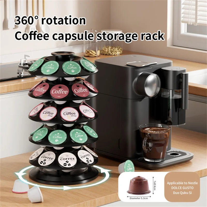 40 pièces tour tournante pour capsules de café Dolce Gusto, support pivotant à 360 degrés, organisateur 5 niveaux - Noir