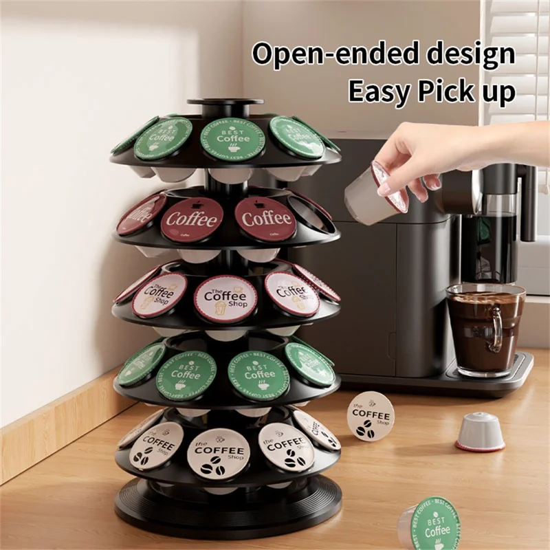 40 pièces tour tournante pour capsules de café Dolce Gusto, support pivotant à 360 degrés, organisateur 5 niveaux - Noir