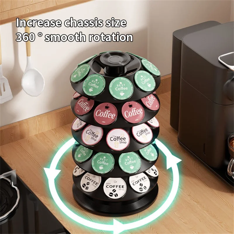 40 pièces tour tournante pour capsules de café Dolce Gusto, support pivotant à 360 degrés, organisateur 5 niveaux - Noir
