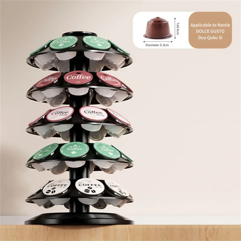 40 pièces tour tournante pour capsules de café Dolce Gusto, support pivotant à 360 degrés, organisateur 5 niveaux - Noir