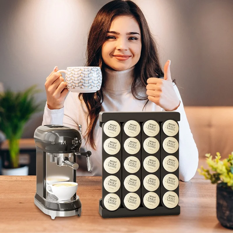 Support Murale pour Capsules de Café K-Cup, Rangement Mural de 20 Trous, Fixation Magnétique sans Perçage, Noir