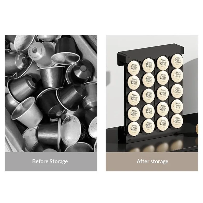 Support Murale pour Capsules de Café K-Cup, Rangement Mural de 20 Trous, Fixation Magnétique sans Perçage, Noir