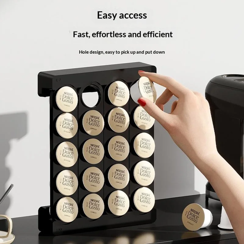Support Murale pour Capsules de Café K-Cup, Rangement Mural de 20 Trous, Fixation Magnétique sans Perçage, Noir