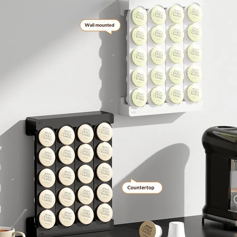 Support Murale pour Capsules de Café K-Cup, Rangement Mural de 20 Trous, Fixation Magnétique sans Perçage, Noir