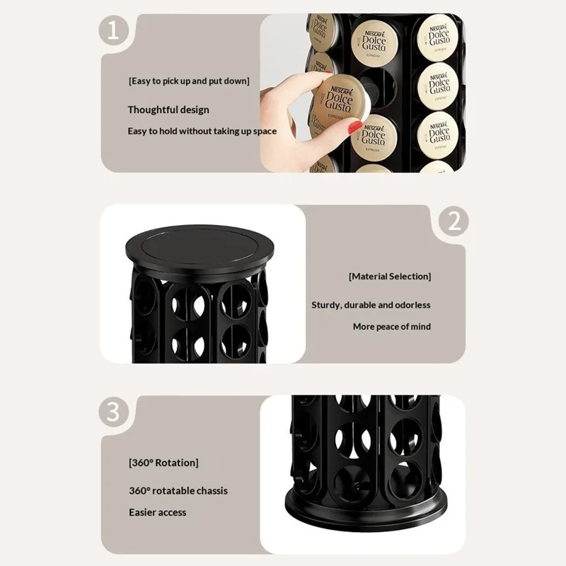 Support pour capsules de café K-Cup, rangement pour 40 capsules, support rond rotatif à 360 degrés, organisateur - Noir