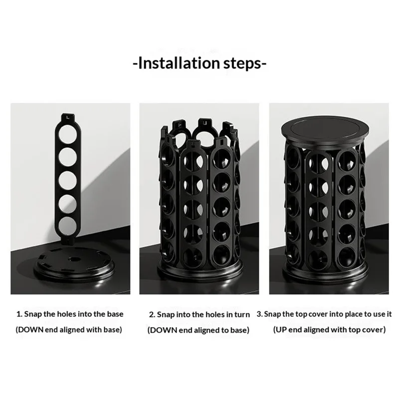 Support pour capsules de café K-Cup, rangement pour 40 capsules, support rond rotatif à 360 degrés, organisateur - Noir
