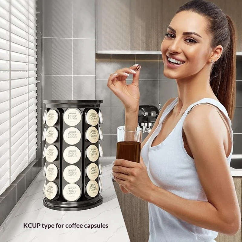Support pour capsules de café K-Cup, rangement pour 40 capsules, support rond rotatif à 360 degrés, organisateur - Noir