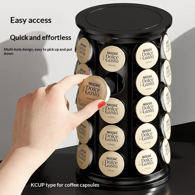 Support pour capsules de café K-Cup, rangement pour 40 capsules, support rond rotatif à 360 degrés, organisateur - Noir