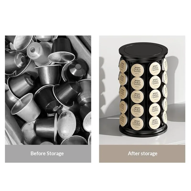Support pour capsules de café K-Cup, rangement pour 40 capsules, support rond rotatif à 360 degrés, organisateur - Noir