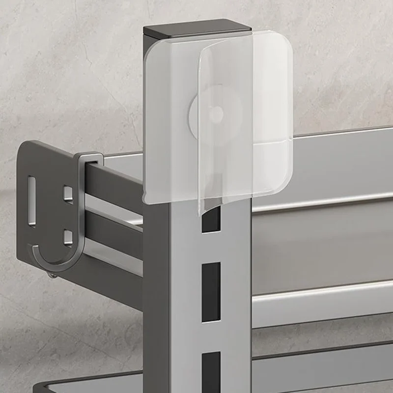 3-Tier Wall Mounted Kitchen Storage Rack with 4Pcs Hooks & Single-Layer Hanging Rod No Drill Adjustable Spice Organizer for Cabinet Door - Grey