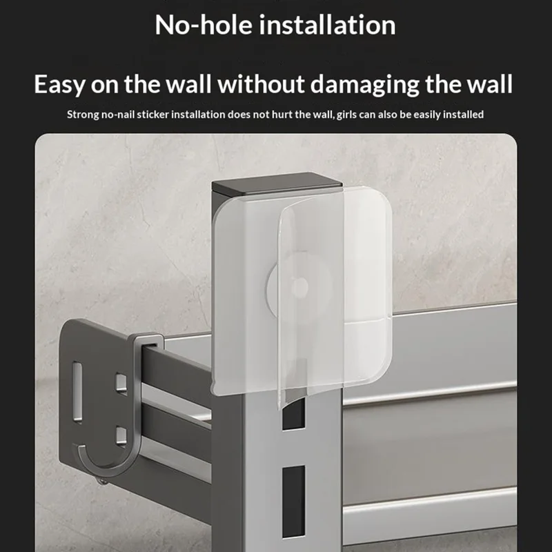 3-Tier Wall Mounted Kitchen Storage Rack with 6Pcs Hooks & Single-Layer Hanging Rod No Drill Adjustable Spice Organizer for Cabinet Door - Grey