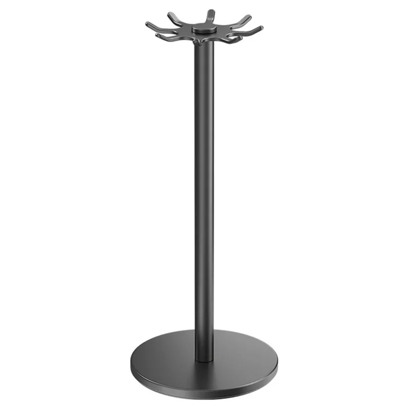 360 Degree Rotating Kitchen Utensil Holder Rack 8-Hook Carbon Steel Organizer Stand for Countertop Storage - Grey Black