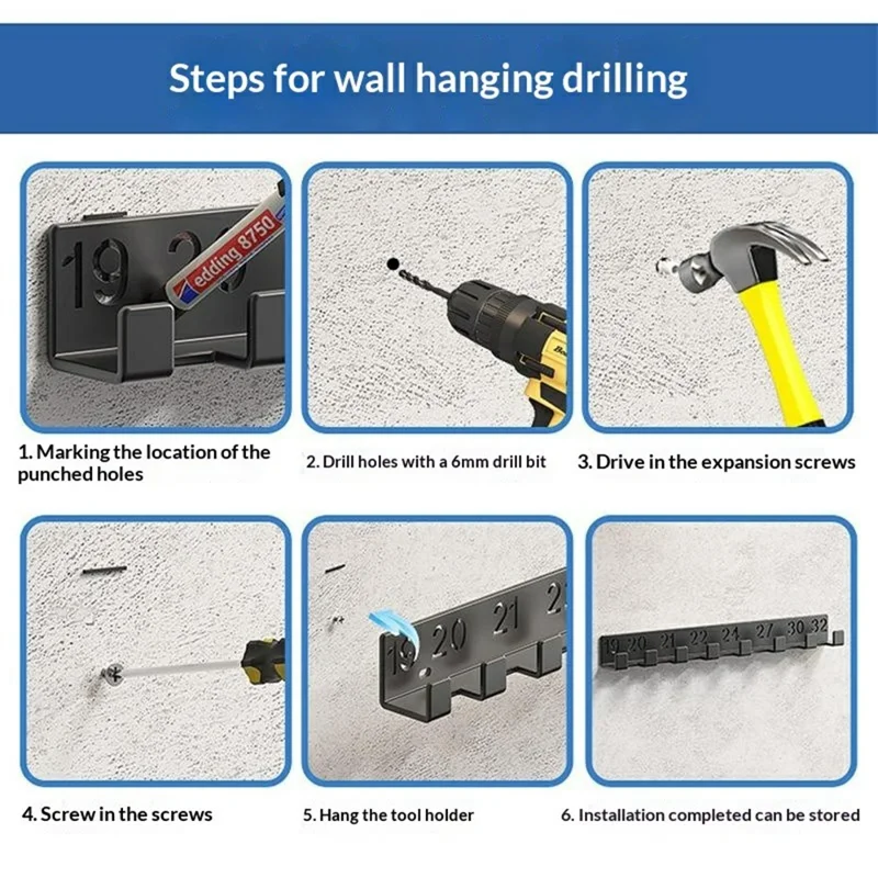 Digital Number Wrench Organizer Wall Mount Tool Rack Garage Storage Holder Carbon Steel Hardware Organizer - G-10  /  Number 19-32