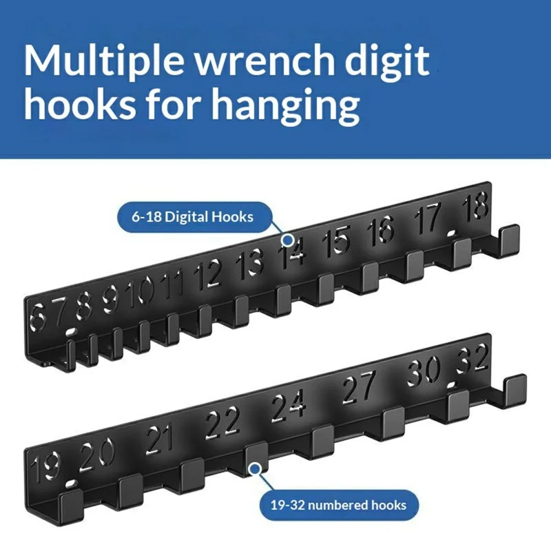 2Pcs Digital Number Wrench Organizer Wall Mount Tool Rack Garage Storage Holder Carbon Steel Hardware Organizer