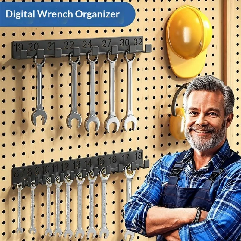 2Pcs Digital Number Wrench Organizer Wall Mount Tool Rack Garage Storage Holder Carbon Steel Hardware Organizer