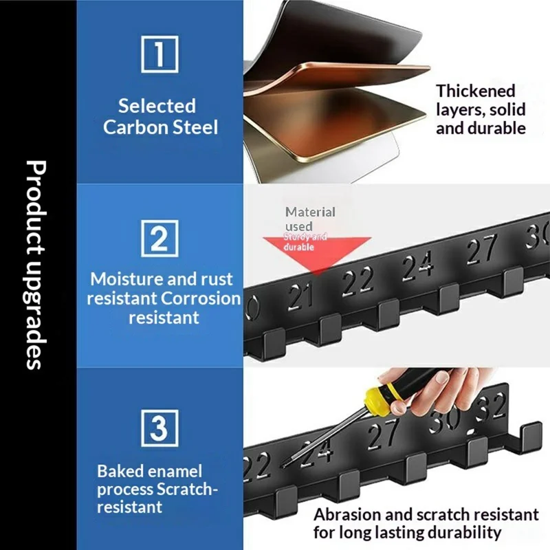 2Pcs Digital Number Wrench Organizer Wall Mount Tool Rack Garage Storage Holder Carbon Steel Hardware Organizer