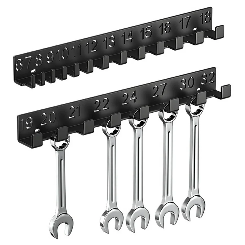 2Pcs Digital Number Wrench Organizer Wall Mount Tool Rack Garage Storage Holder Carbon Steel Hardware Organizer