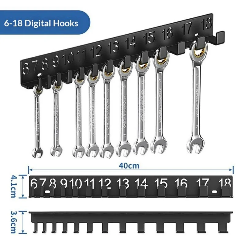 2Pcs Digital Number Wrench Organizer Wall Mount Tool Rack Garage Storage Holder Carbon Steel Hardware Organizer