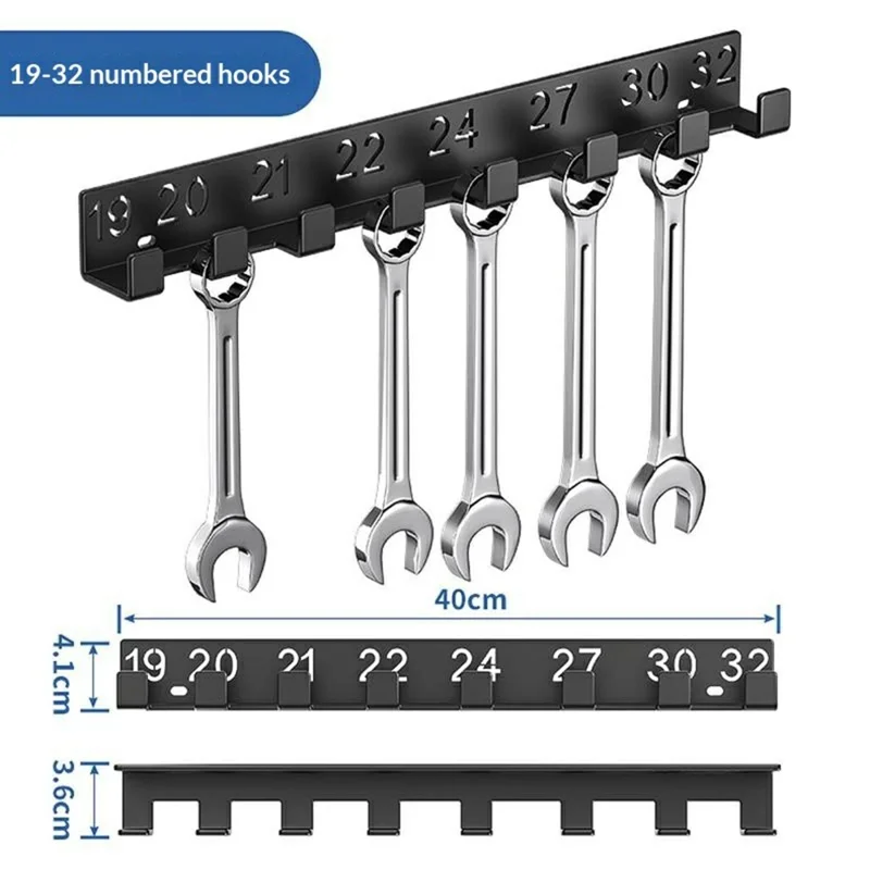 2Pcs Digital Number Wrench Organizer Wall Mount Tool Rack Garage Storage Holder Carbon Steel Hardware Organizer