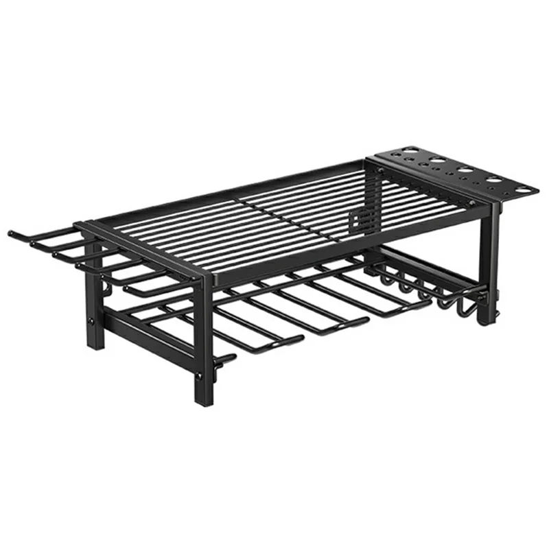 2-Layer Wall Mount Power Tool Storage Rack Garage Workshop Electric Drill Organizer Tool Holder Shelf