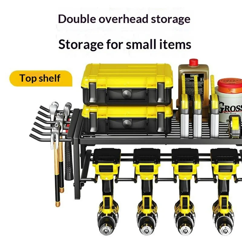 2-Layer Wall Mount Power Tool Storage Rack Garage Workshop Electric Drill Organizer Tool Holder Shelf