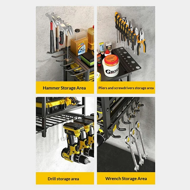2-Layer Wall Mount Power Tool Storage Rack Garage Workshop Electric Drill Organizer Tool Holder Shelf