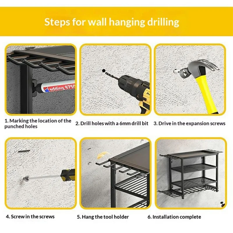 2-Layer Wall Mount Power Tool Storage Rack Garage Workshop Electric Drill Organizer Tool Holder Shelf