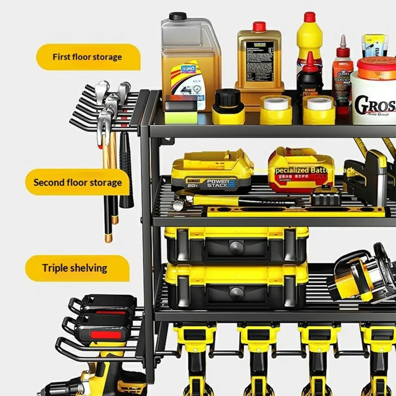 3-Layer Wall Mount Power Tool Storage Rack Garage Workshop Electric Drill Organizer Tool Holder Shelf