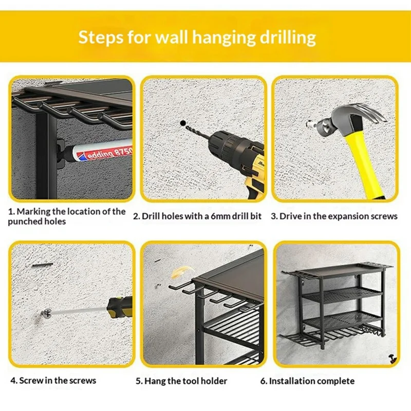 3-Layer Wall Mount Power Tool Storage Rack Garage Workshop Electric Drill Organizer Tool Holder Shelf