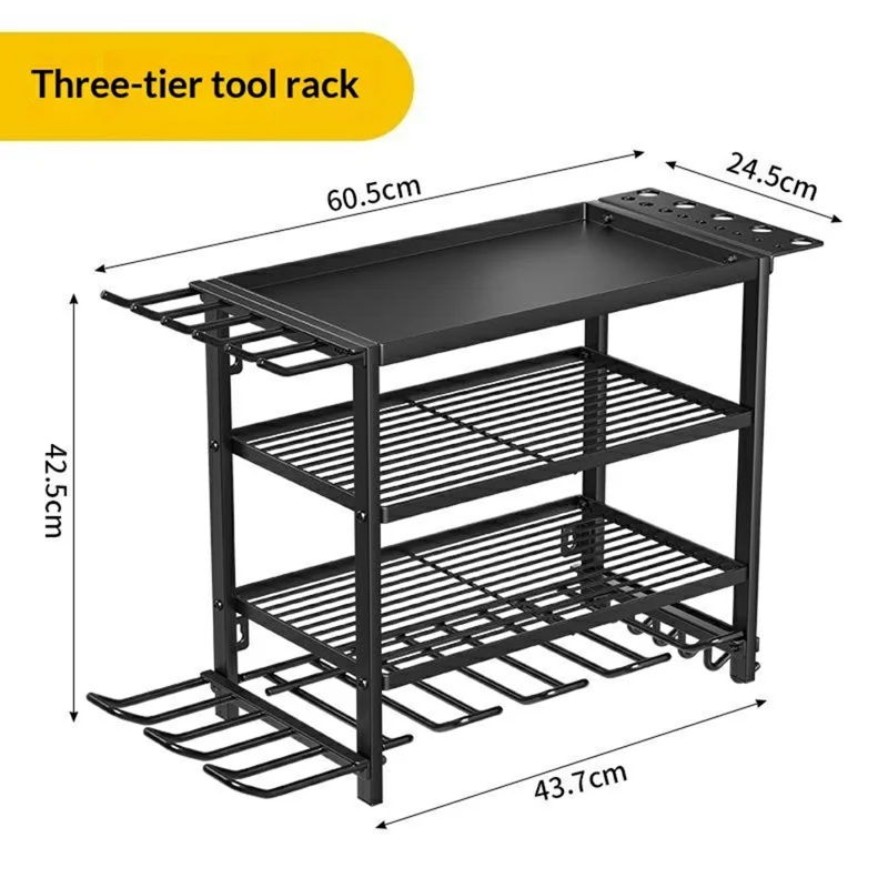 3-Layer Wall Mount Power Tool Storage Rack Garage Workshop Electric Drill Organizer Tool Holder Shelf