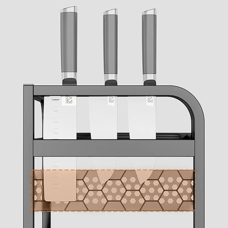 2-Tier 35.5x26x44cm Corner Kitchen Shelf with Knife Slots Organizer Triangle Wall Mount No-Drill Spice Storage Rack for Seasoning Bottles
