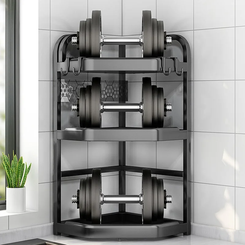 3-Tier 35.5x26x66cm Corner Kitchen Shelf with Knife Slots Organizer Triangle Wall Mount No-Drill Spice Storage Rack for Seasoning Bottles