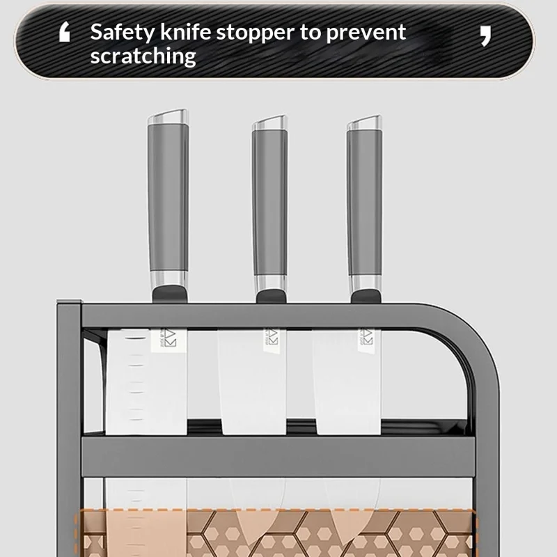 3-Tier 35.5x26x66cm Corner Kitchen Shelf with Knife Slots Organizer Triangle Wall Mount No-Drill Spice Storage Rack for Seasoning Bottles