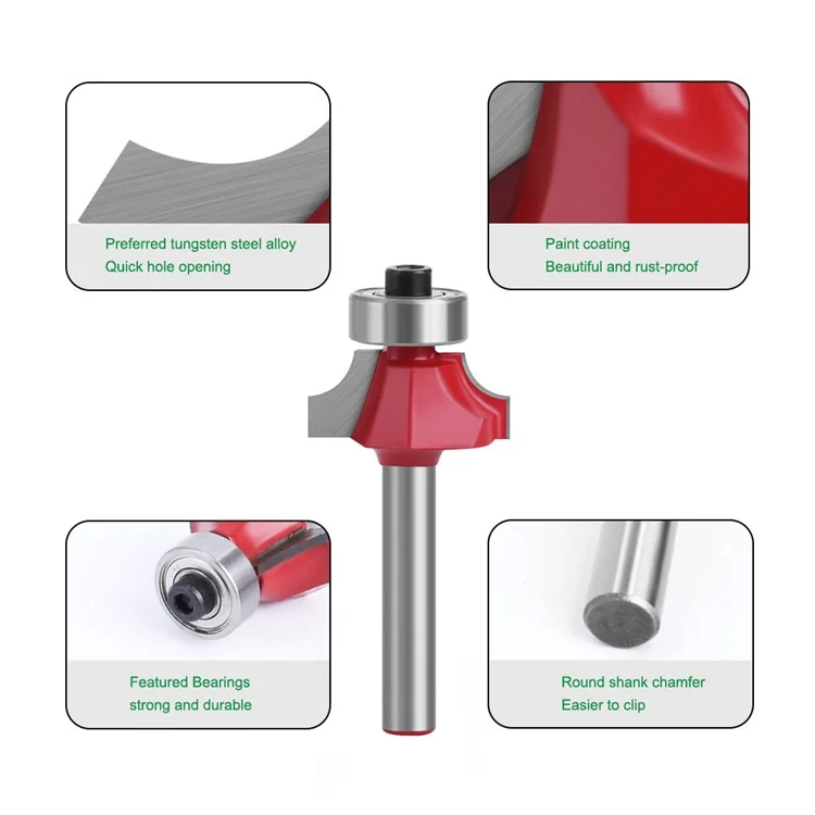 MC01035S22 1 / 4 x 7 / 8 Inch Round Over Bit Wood Milling Cutter Wood Trimming Knife with Plastic Box