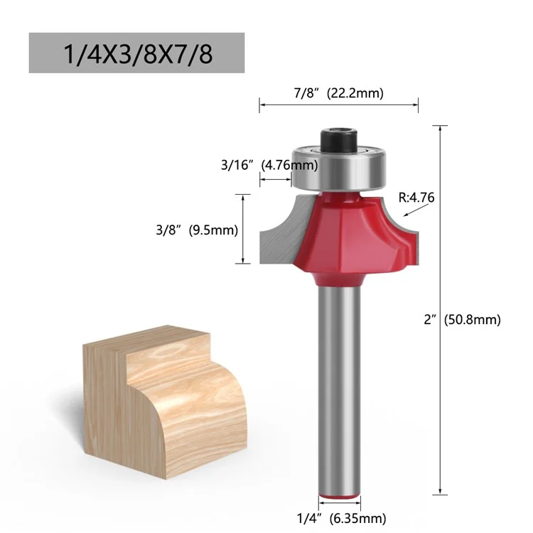 MC01035S22 1 / 4 x 7 / 8 Inch Round Over Bit Wood Milling Cutter Wood Trimming Knife with Plastic Box