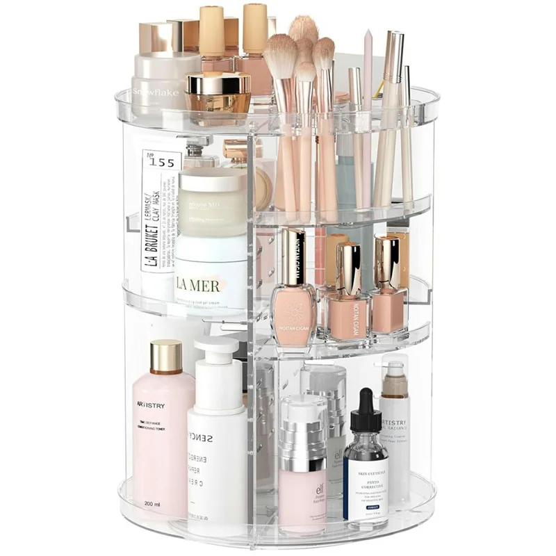 Range-maquillage rotatif à 360 degrés, support de rangement transparent en acrylique, présentoir à cosmétiques transparent pour bureau