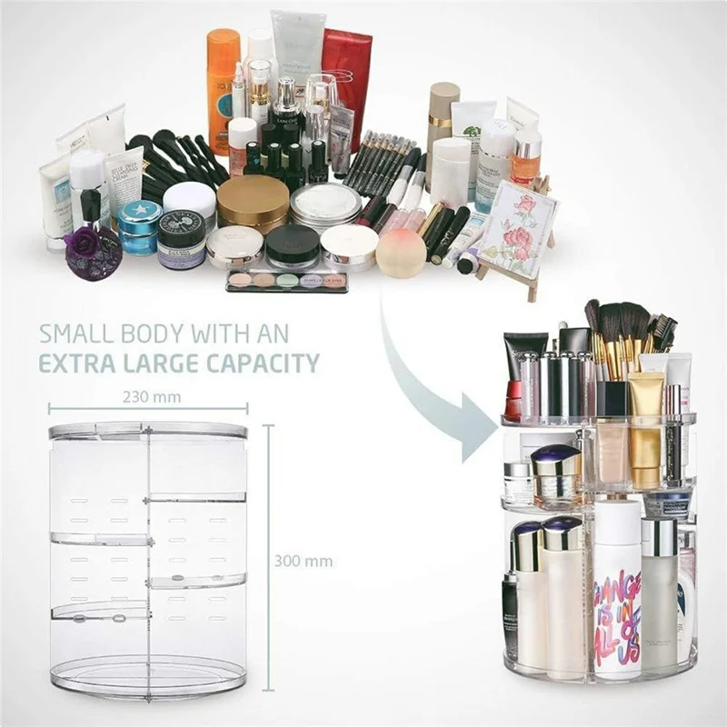 Range-maquillage rotatif à 360 degrés, support de rangement transparent en acrylique, présentoir à cosmétiques transparent pour bureau
