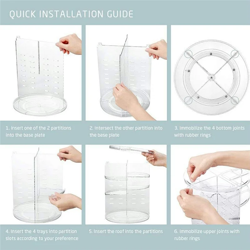 Range-maquillage rotatif à 360 degrés, support de rangement transparent en acrylique, présentoir à cosmétiques transparent pour bureau
