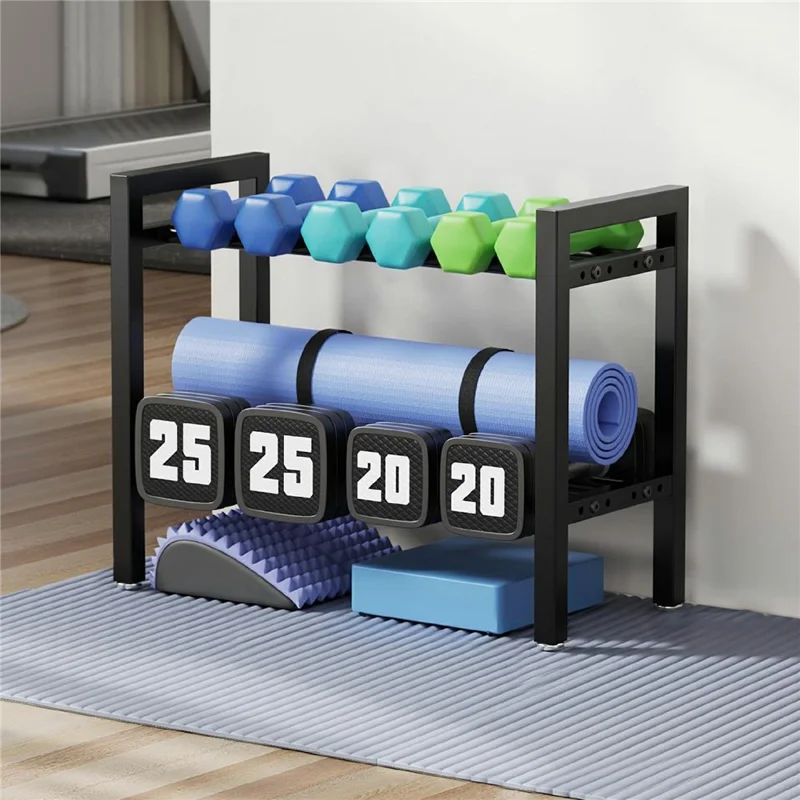 Banco de Halteres Metálico Ajustável 2 Níveis Suporte para Halteres Ginásio em Casa Kettlebells