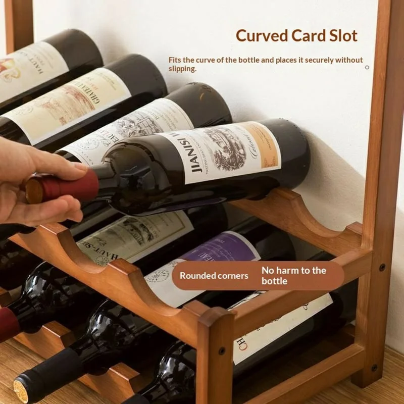 43x24x50cm 2-Tier Wine Rack for 8 Bottles Bamboo Desktop Wine Display Stand Bottle Glass Cups Holder