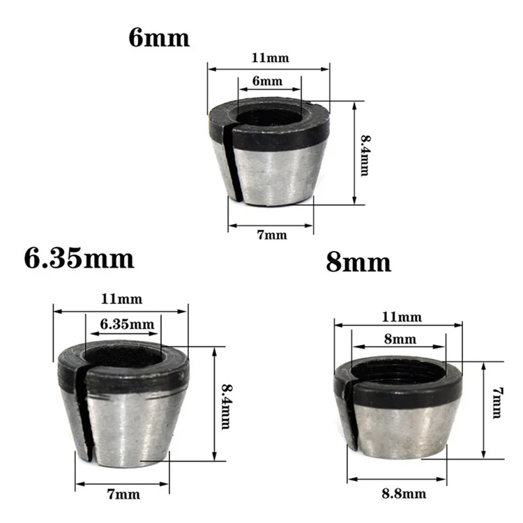 Ensemble de 6 pièces Porte-outils Collet Router Set Têtes de Vis Écrou Adaptateur 6mm / 6,35mm / 8mm pour Machines de Rognage, de Sculpture et de Fraisage